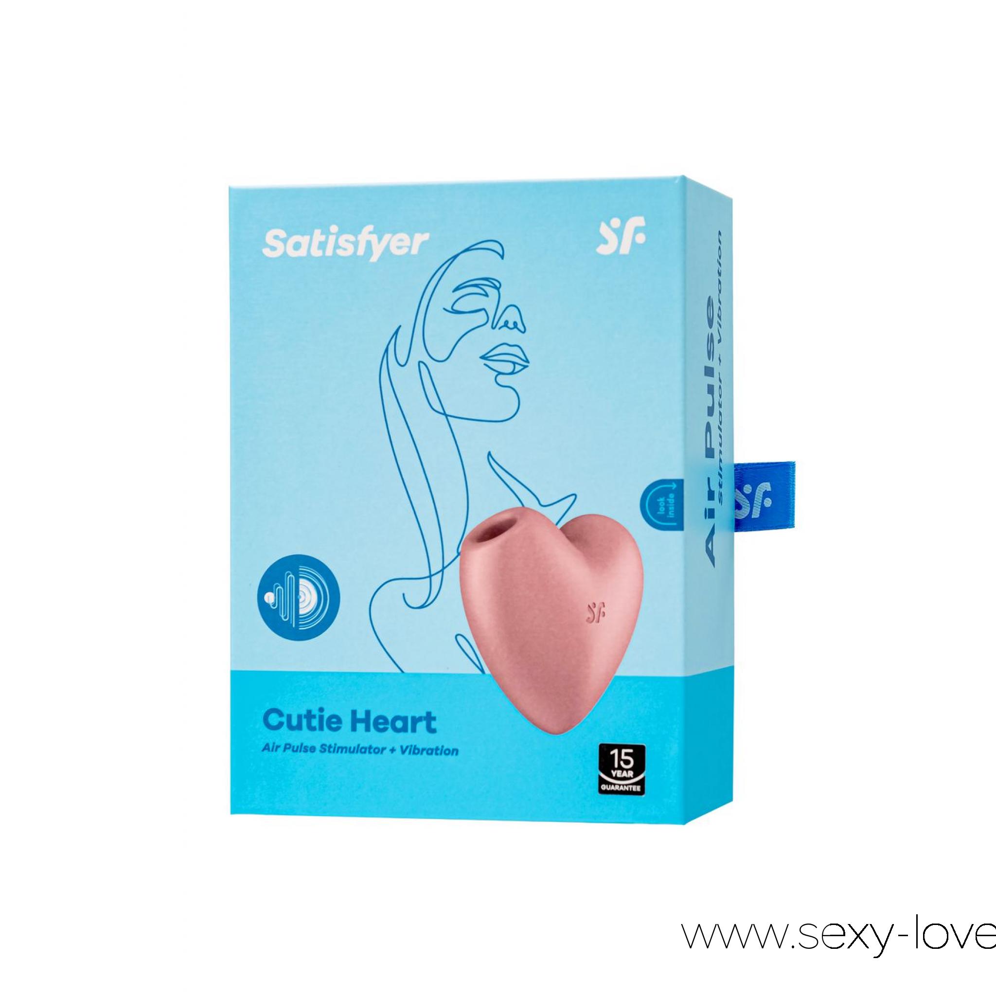 Вакуум-волновой стимулятор клитора с вибрацией Satisfyer Cutie Heart, силикон, розовый, 7,7 см , 
	Оригинальный и невероятно милый клиторальный стимулятор, способный покорить ваше сердце навсегда. Симпатичный девайс нежно-розового цвета Cutie Heart от Satisfyer в форме сердечка создан для наружной стимуляции клитора. С одной стороны имеется раструб, который балует вашу жемчужинку воздушной пульсацией, превосходящей любые оральные ласки.

	Бесконтактная стимуляция клитора – новейшая запатентованная технология Air Pulse для женских оргазмов. Cutie Heart обладает двумя автономными моторами. Комбинируйте воздушную пульсацию и проникающие волны вибрации, чтобы достигать неземного блаженства каждый раз. В вашем распоряжении 11 уровней интенсивности вакуум-волновой стимуляции и 12 программ вибрации – от нежной до интенсивной. Интуитивно понятное управление с помощью трех выпуклых кнопок на корпусе.

	Стимулятор-сердечко удобно располагается в руках. Благодаря нежному материалу, из которого выполнен Cotton Candy, вам будет комфортно и приятно держать его в руках и получать удовольствие от его вибрации и пульсации. Потрясающий шелковистый на ощупь высококачественный гипоаллергенный силикон – визитная карточка бренда Satisfyer. Поверхность раструба мягко и деликатно стимулирует клиторальную область, тактильно нежный и приятный на ощупь, силикон быстро адаптируется к температуре вашего тела. Идеальный размер, чтобы брать любимый стимулятор в дорогу. Стильный и качественный гаджет создан для эстетического и сексуального удовольствия.

	Чтобы получить максимум удовольствия и сохранить материал в наилучшем виде, рекомендуется пользоваться качественной смазкой на водной основе. После использования обязательно очищайте игрушку теплой водой со специальными бактерицидными спреями для интимных товаров.

	Особенности:

	
		Возможность одновременного воздействия на клитор воздушной пульсацией и вибрацией
	
		Оригинальный дизайн, форма и размеры
	
		Управление кнопками на корпусе.
	
		12 режимов вибрации и 11 режимов волновой стимуляции.
	
		Нежно-розовый цвет и мягкий, эластичный силикон без запаха, без аллергенов и вредных для здоровья веществ.
	
		Идеальный вариант для первой игрушки, подарка и путешествий.
	
		100% водонепроницаемый - IPX7.
	
		Время работы 60 минут.
	
		Перезаряжаемый, USB-кабель, время зарядки 3 часа.


	Адреса магазинов:

	мг. «Эволюция 18+» Актобе пр. Абилкайыр-хана 21 (остановка Электрон) с 10:00 до 20:00    WhatsApp +7 771 843 0213 и +7 702 248 7813

	мг. «LOVE 18+» Актобе ул. 101 Стрелковой Бригады 3 (по 101й на против Kaspi банка) с 11:00 до 20:00 WhatsApp +7 776 720 7713 и +7 775 720 7713

	мг. «LAMOUR 18+» Актобе 11 мкр 79 дом (за ост. Набережная) временный регламент с 16:00 до 20:00 WhatsApp +7 777 112 8813
